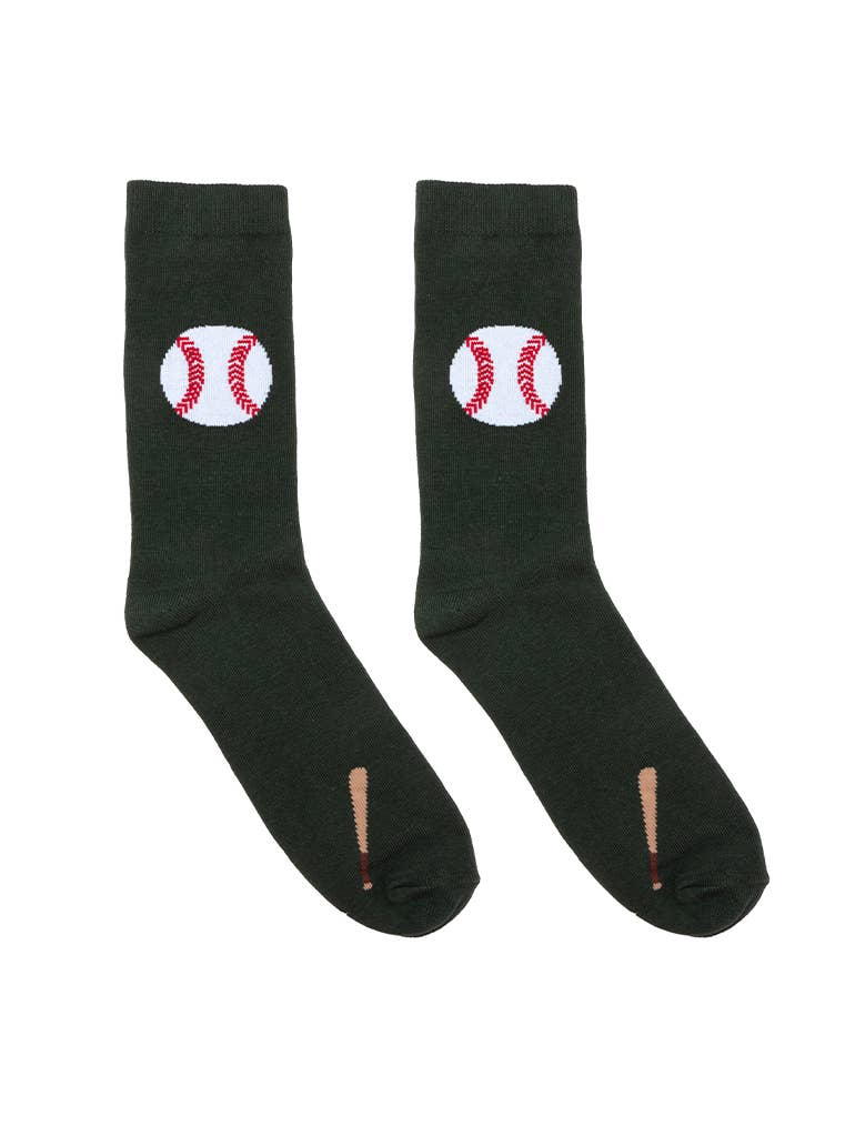 3D Packaged Crew Socks - Baseball w/ Bat - Forest Green