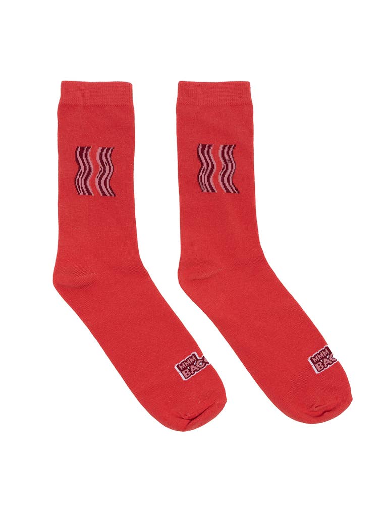 3D Packaged Crew Socks - Bacon Strips - "Mmm Bacon" - Red